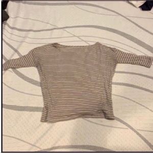 Hi-Line Tan White Neutral Stripe Quarter Sleeve Top